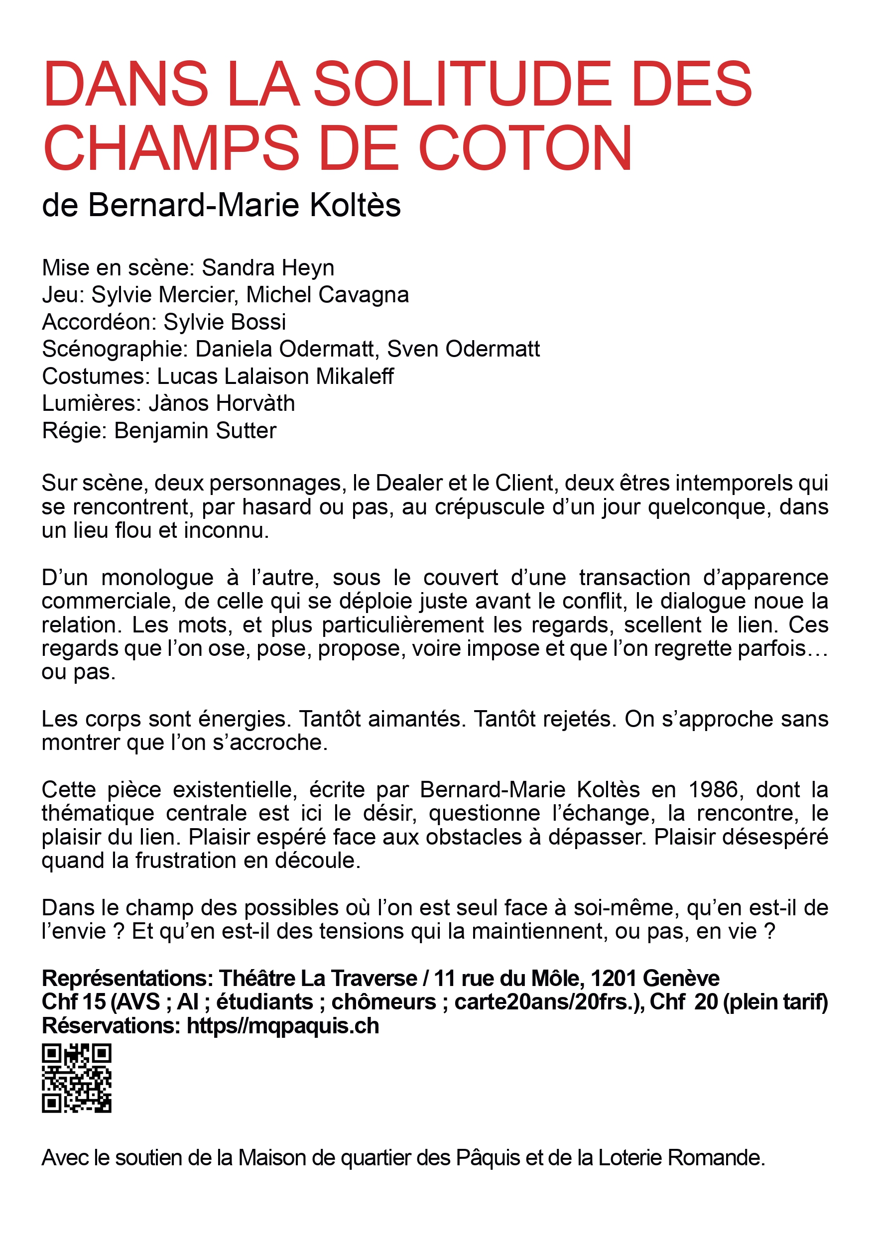 Dans la solitude des champs de coton - Flyer - Informations
